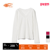 BEAMS T恤时尚 女装 RAY 新款 V领纯色长袖 洋气上衣蕾丝边内搭打底衫