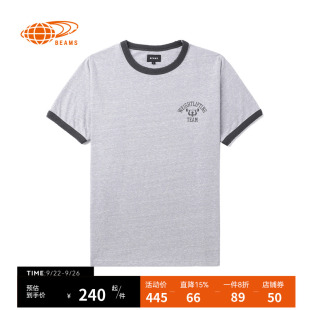 BEAMS男裝 T恤2023夏季 新品 潮流休閑運動印花080190 撞色包邊短袖