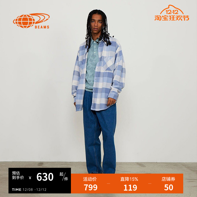 BEAMS长袖格纹衬衫复古日系