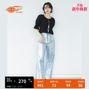 BEAMS女装 甜美少女系带短罩衫 泡泡袖 新款 微透上衣2024夏季 RAY