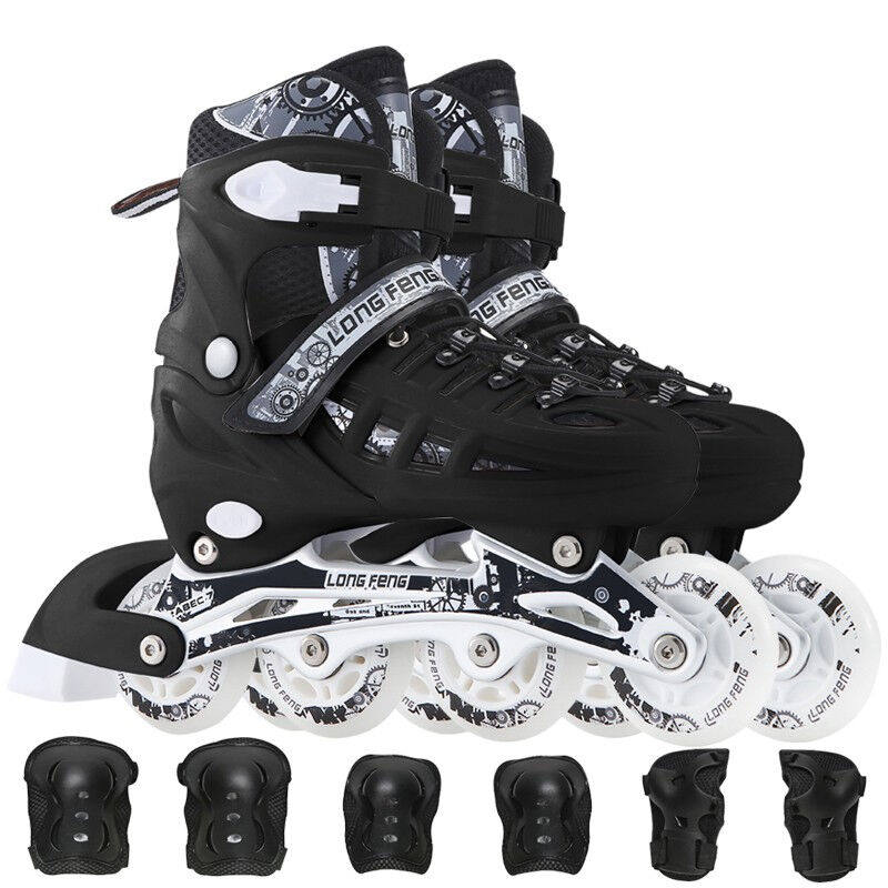 隆峰（longfeng）溜冰鞋成人闪光旱冰鞋套装可调伸缩直排轮男女成