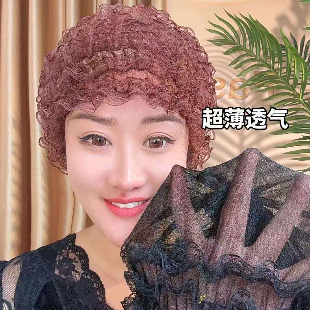 新款中老年蕾丝遮白发头套弹力
