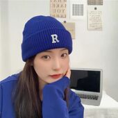 冬季 毛线帽子女保暖R刺绣帽子网红百搭针织帽护耳日系ins套头冷帽