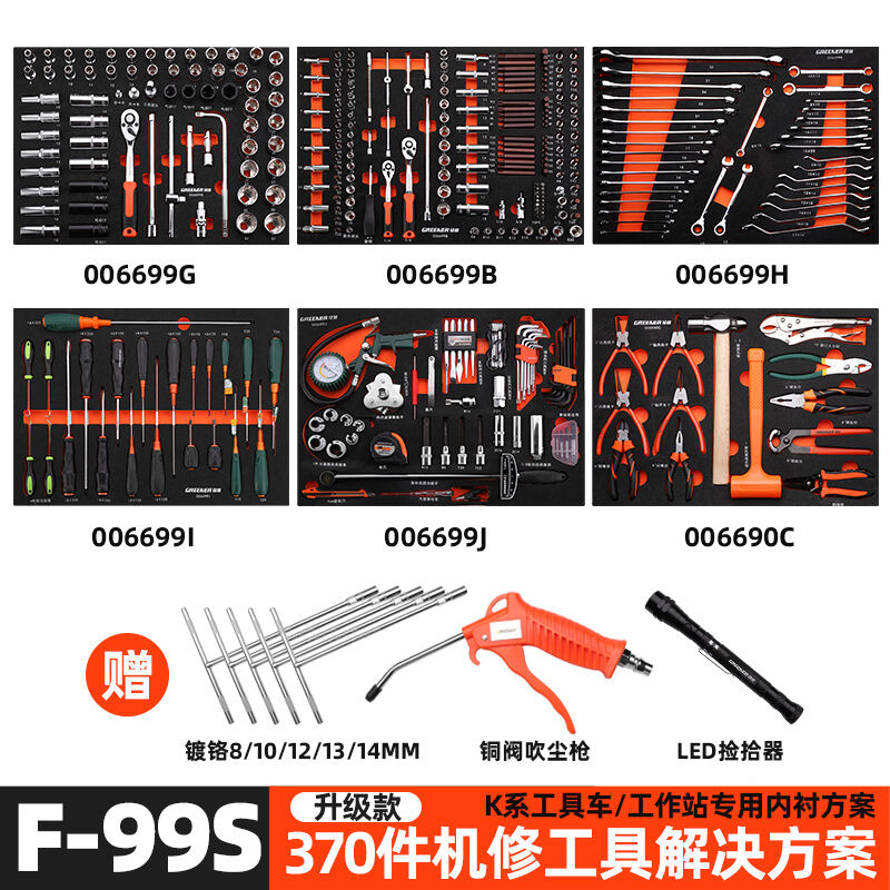 绿林（GREENER）F系列内衬工具托汽修方案套装F99S-370件机修工具