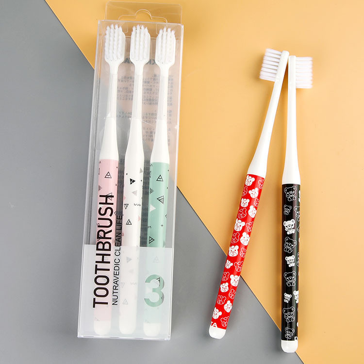 纯新款优思上圆柄卡通印花清新成人柔软软毛清洁护理牙刷三支装