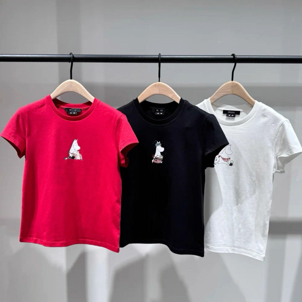 【MOOM联名】正品2026夏新品弹力精梳棉烫钻印花T恤MBF2TEE026