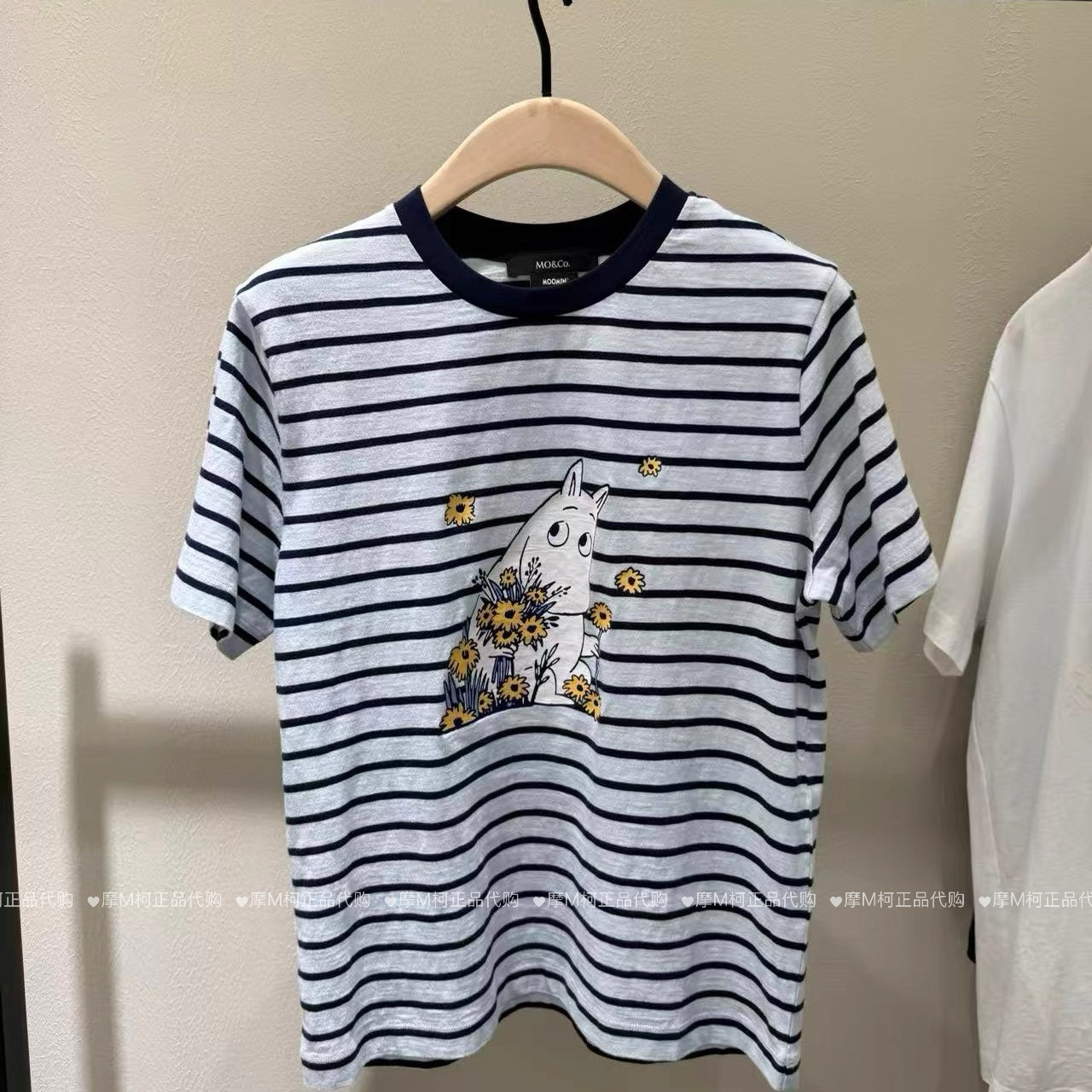 【姆明系列】正品条纹T恤2026夏季新品新疆棉白墨印花MBF2TEE030
