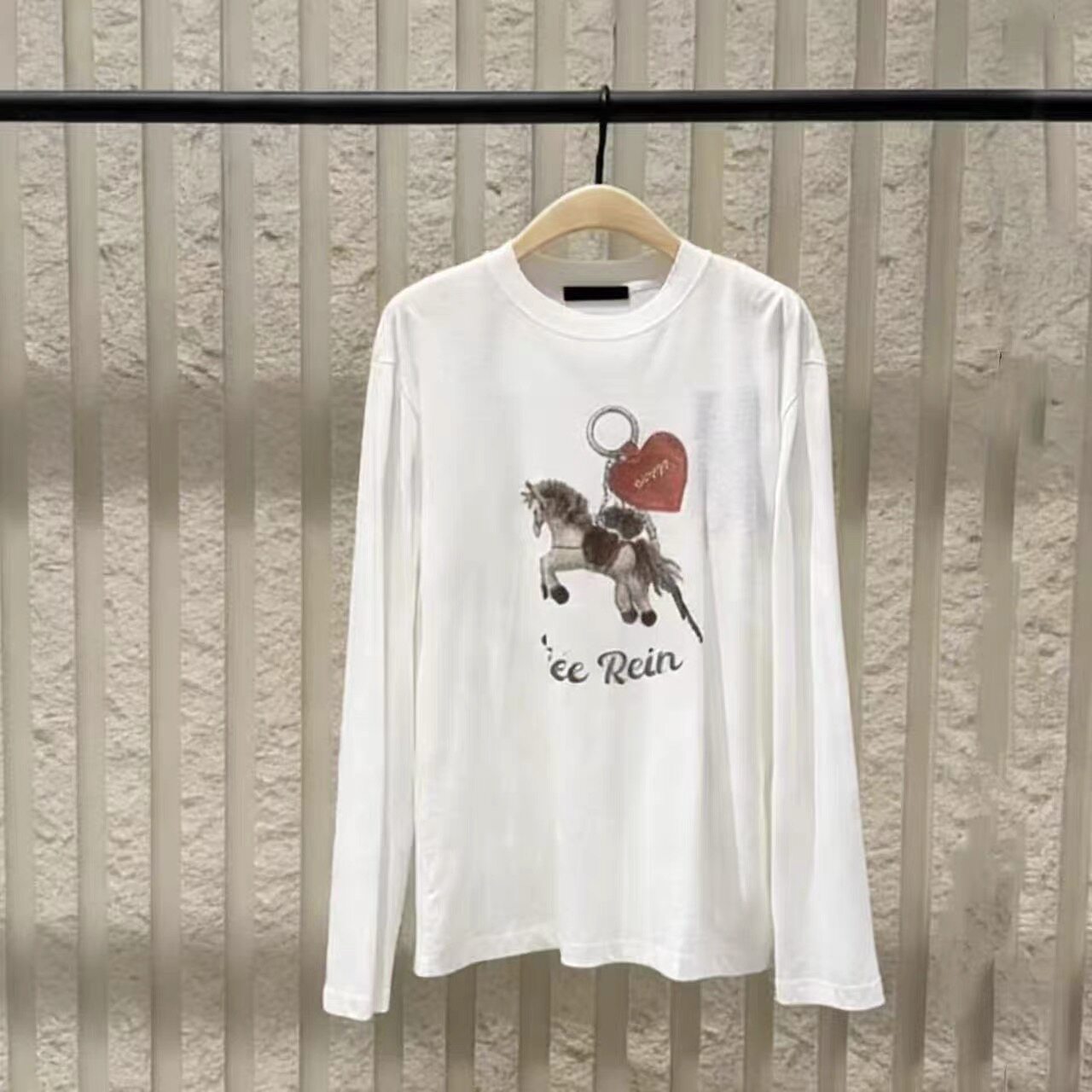正品2026春新品马年系列怀旧印花含亚麻白色长袖T恤MBF1TEE034