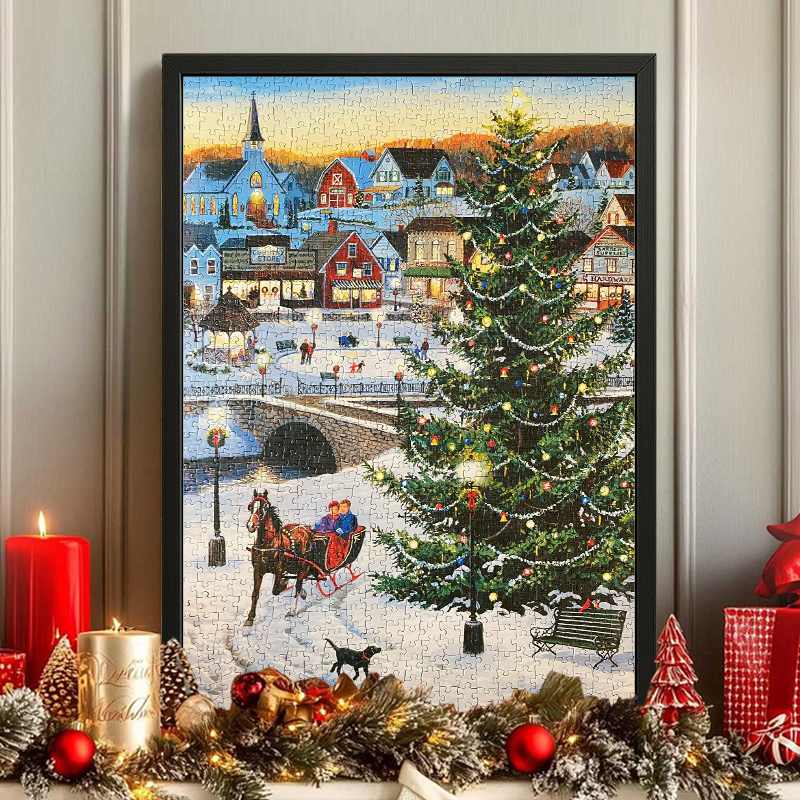 Cobble Hill拼图成人版1000一千片乡村庄的圣诞节树冬灯解压礼物