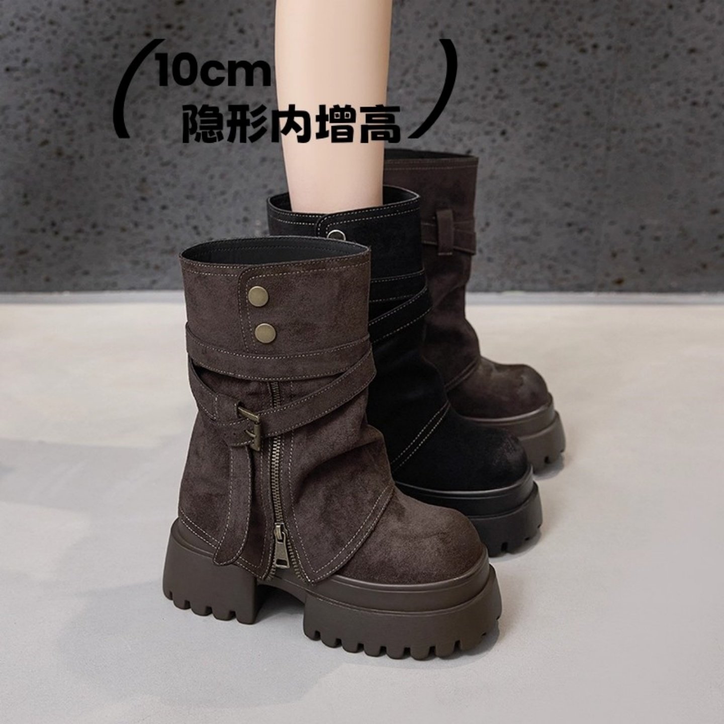 内增高短靴女款小个子厚底裤管靴