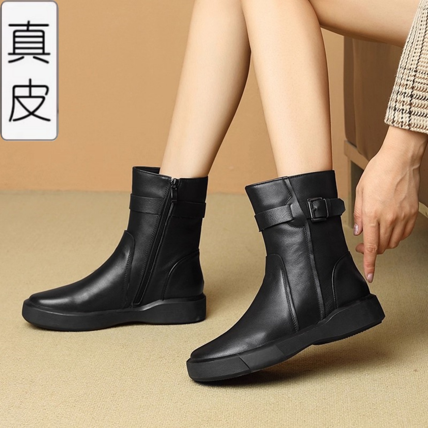 真皮马丁靴女款秋冬加绒单靴子