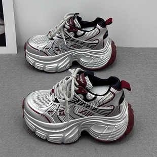厚底内增高8CM银色运动休闲鞋 欧货老爹鞋 女超火2025春秋加绒爆款