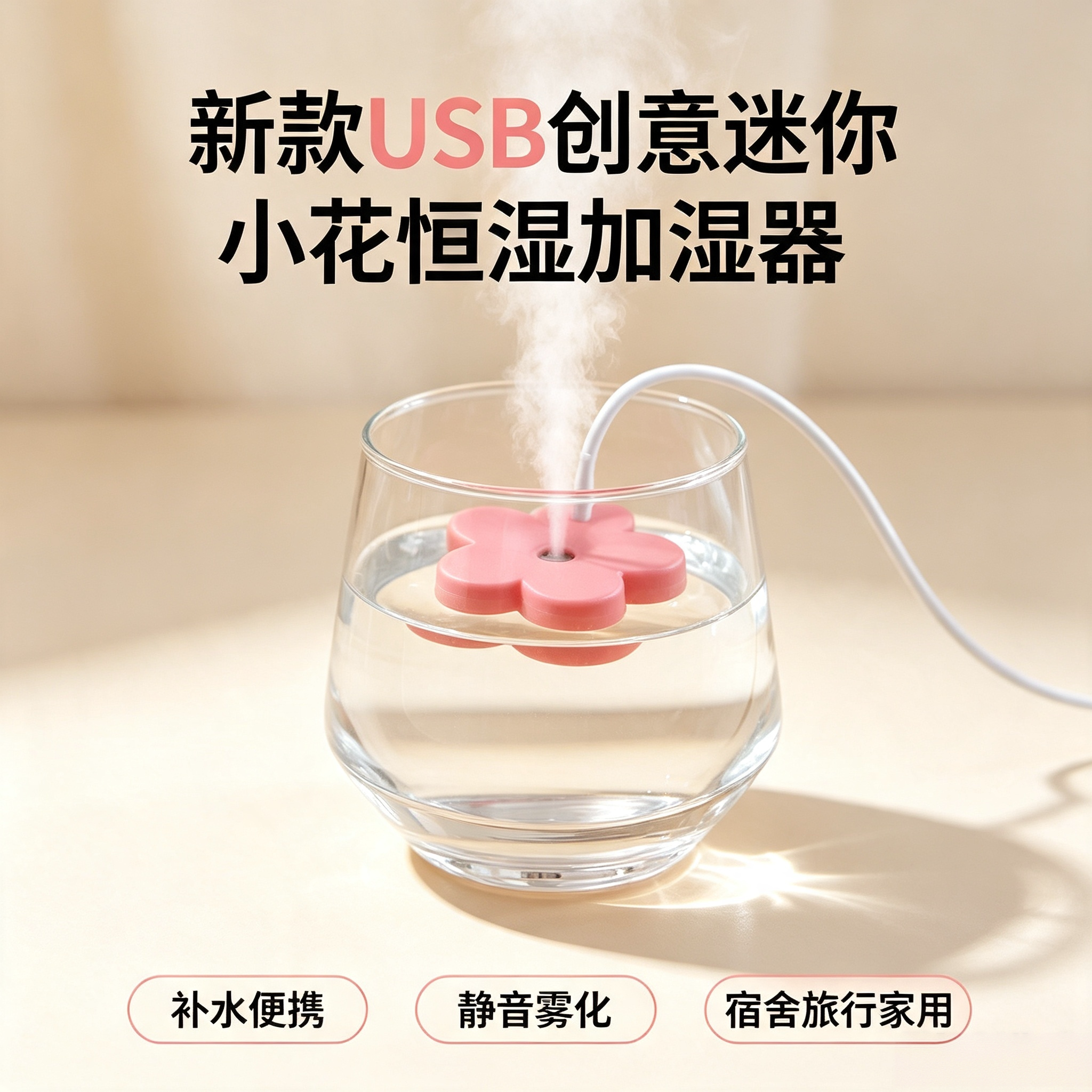 创意便携式桌面迷你补水喷雾器家用卧室ipx7防水加湿器小花雾化器
