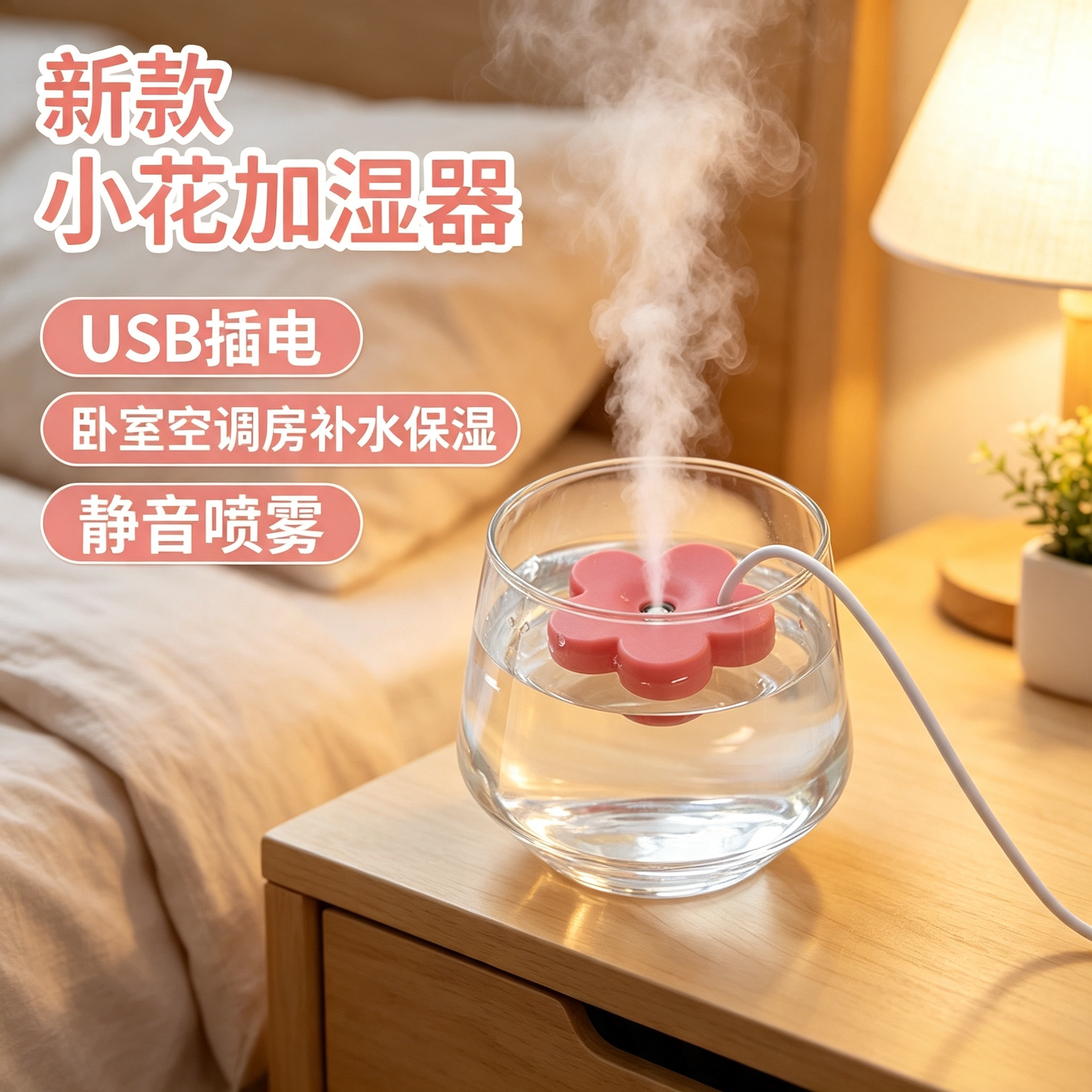 小花加湿器小型迷你加湿器小型补水喷雾器家用卧室旅行造雾器usb