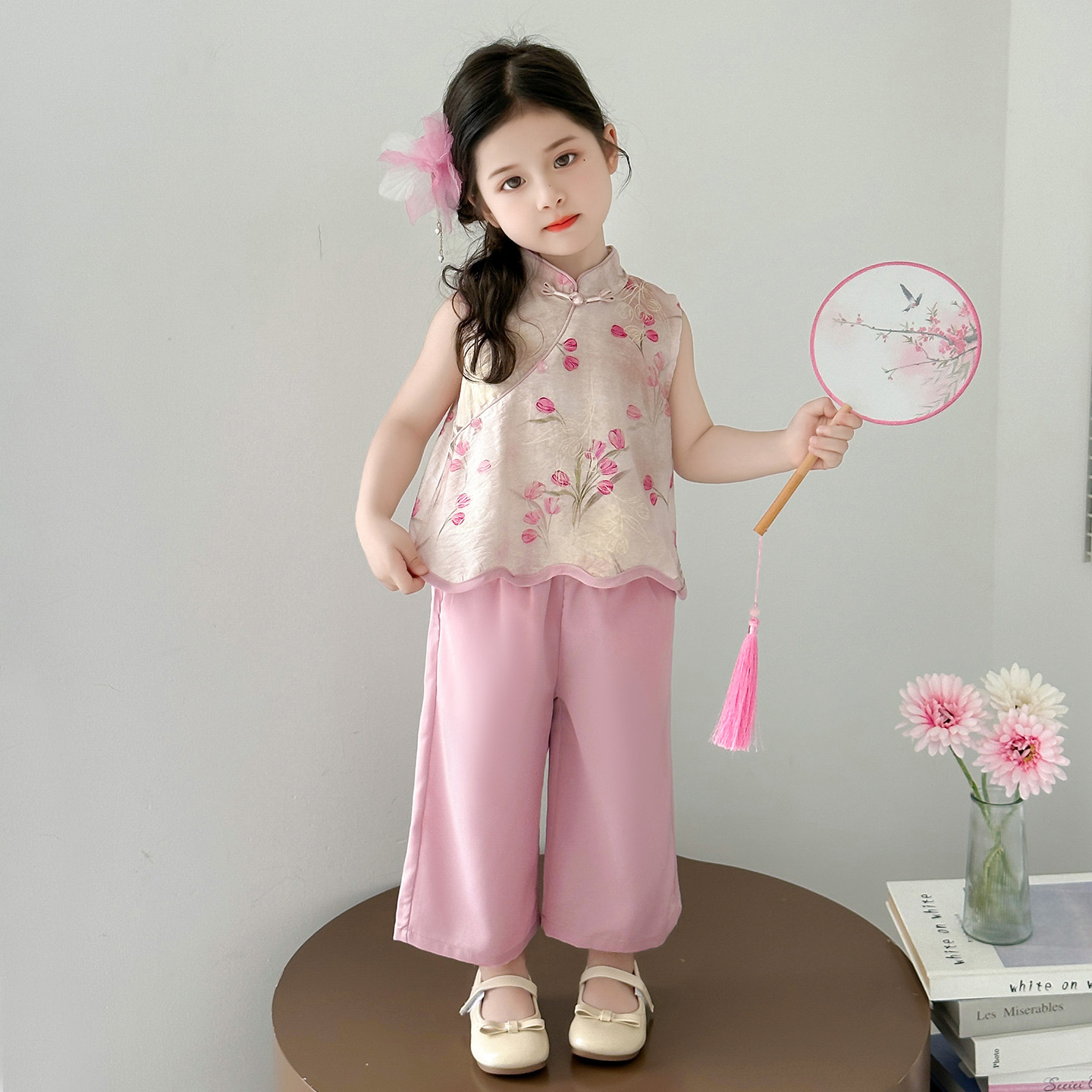 女童新中式汉服套装2025夏季新款洋气小女孩国风背心阔腿裤