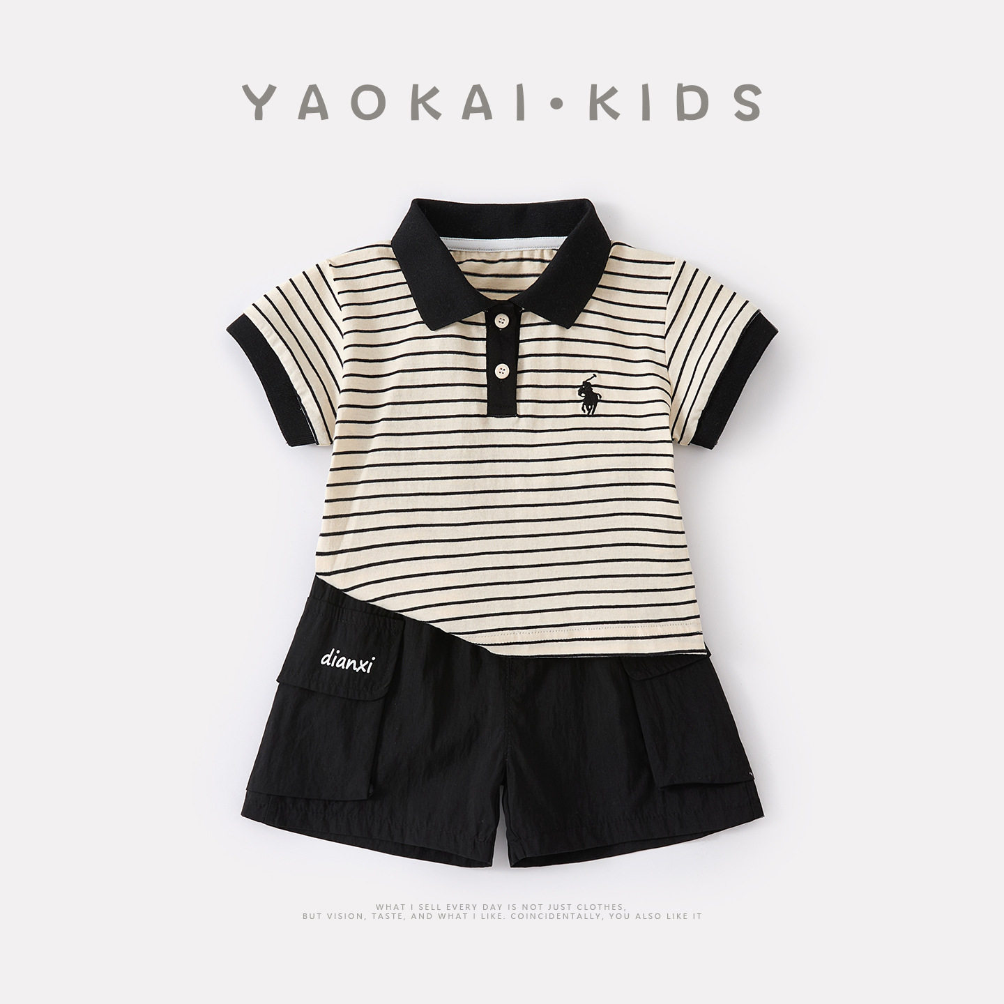 婴幼儿夏季薄款休闲条纹POLO衫套装男宝宝洋气短袖短裤两件套