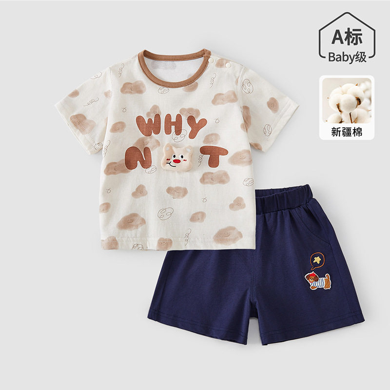 宝宝可爱短袖T恤裤子两件套男女宝宝休闲套装婴幼儿衣服夏季薄款