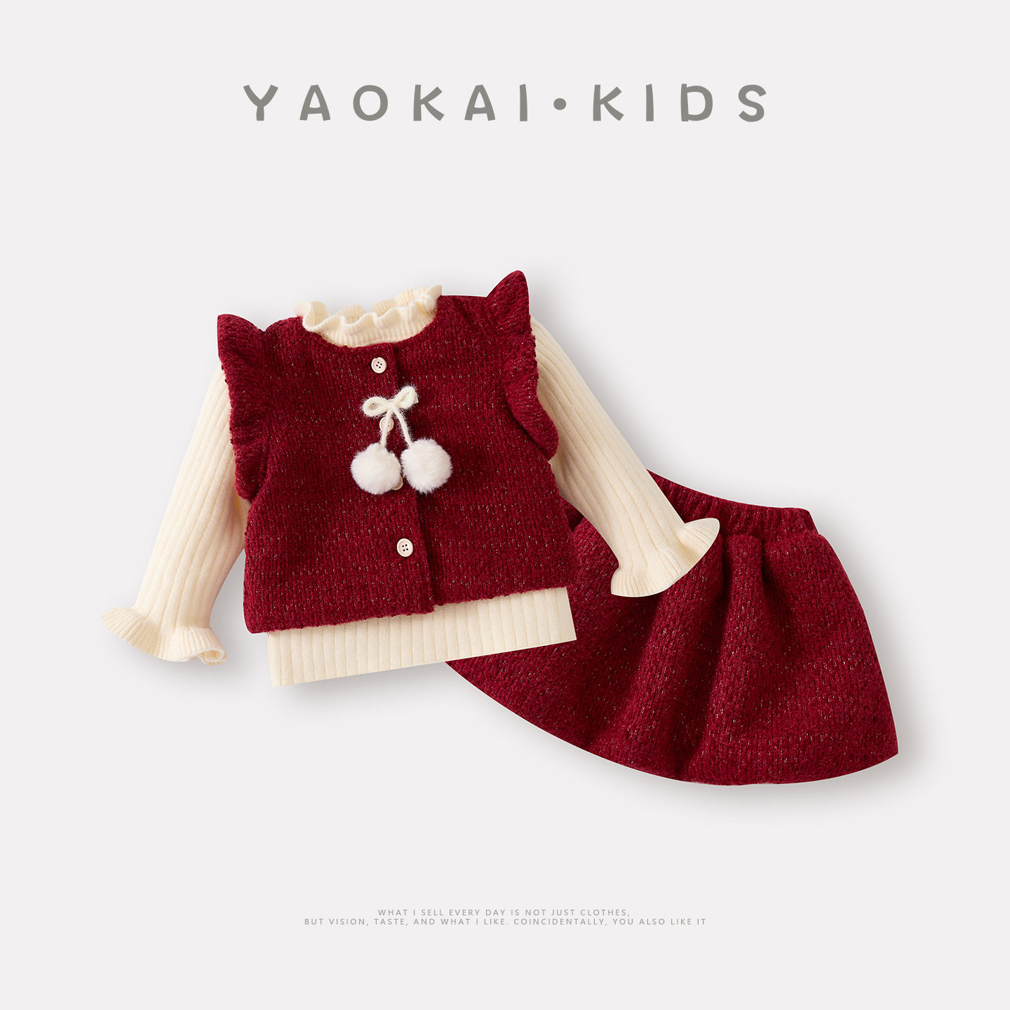 2025冬季新款婴幼儿加绒加厚背心套装女宝马甲毛衣短裙保暖三件套