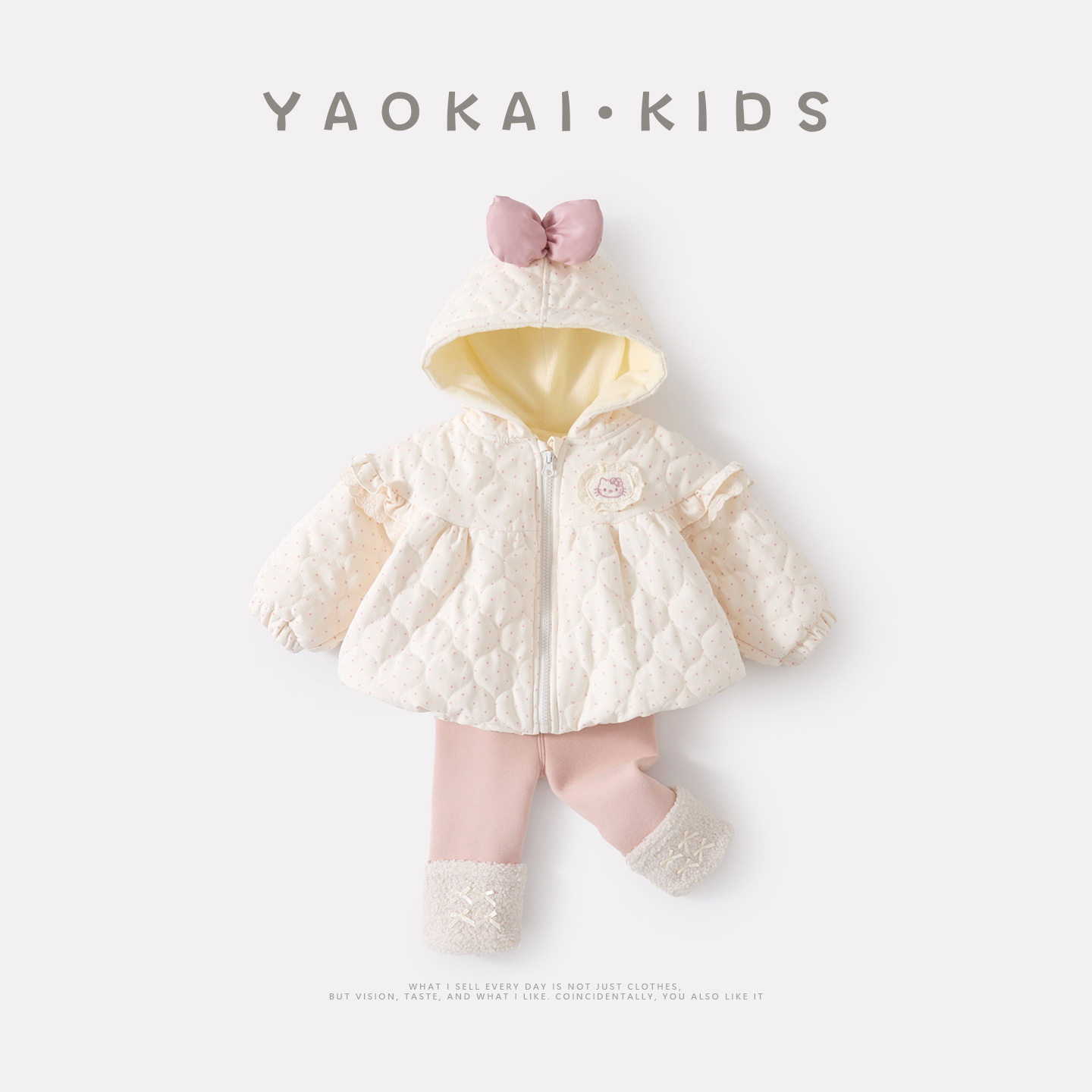 2026秋冬新款婴幼儿加绒加厚波点棉服套装女宝宝外套打底裤两件套