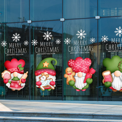 双面彩色卡通可爱小矮人装扮圣诞节庆门贴纸