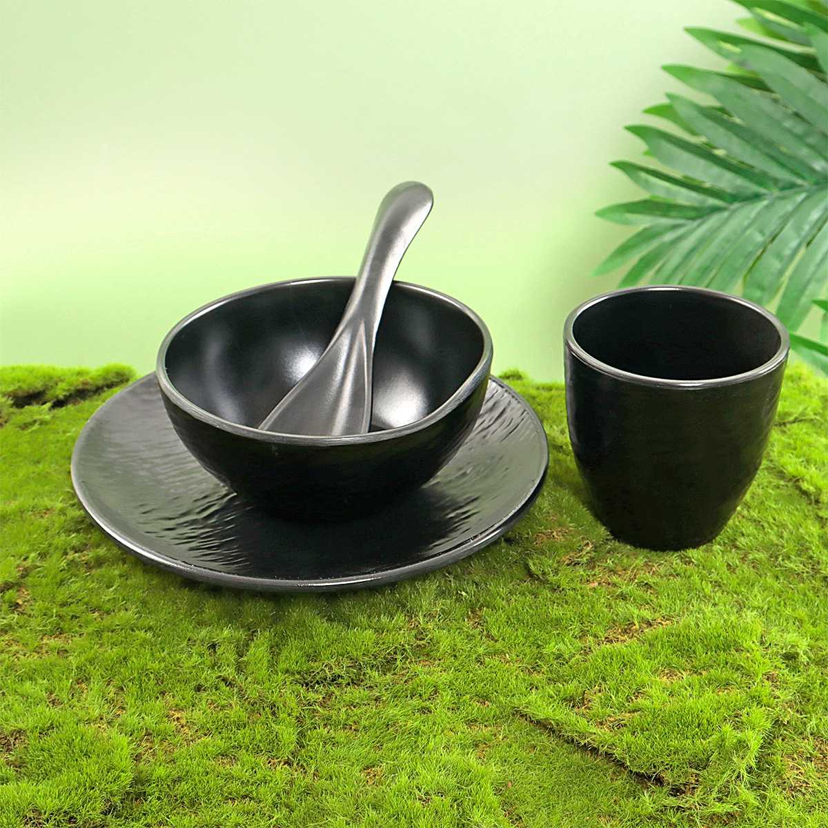 密胺餐具高级感四件套黑色石纹