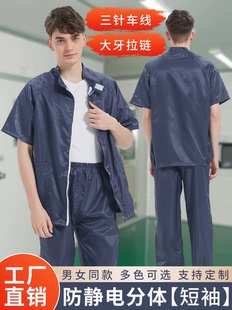 静电服短袖 防尘电子厂男女蓝白色工作服 上衣无尘服防尘夏季 薄款