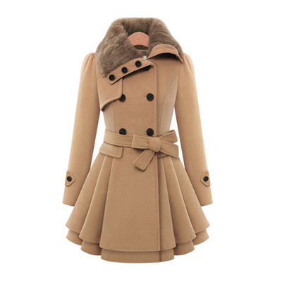 S-5xl plus-size ladies double breasted woollen coat毛呢外套