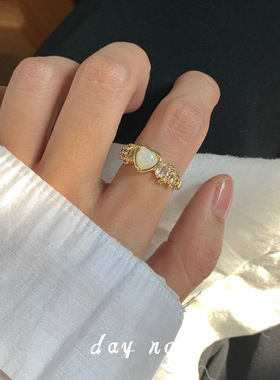 DAY NOW法式温柔爱心戒指ins风小众设计高级感指环满钻精致开口戒