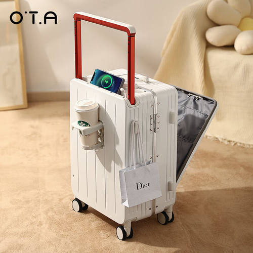 OTA前开口行李箱女新款宽拉杆20英寸多功能商务登机箱小型旅行箱