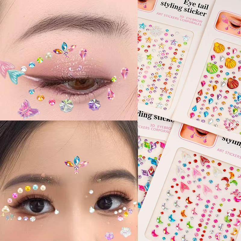 儿童舞台化妆眼尾脸部钻石贴纸宝宝女孩3d立体蝴蝶水晶宝石贴画