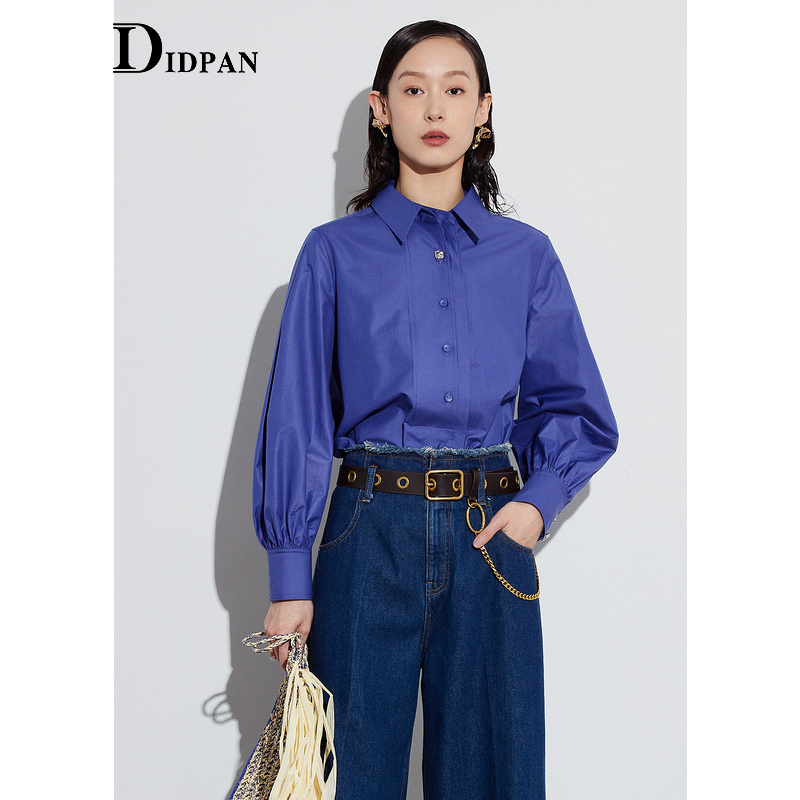 IDPAN紫色极简廓形衬衫春季新款时尚通勤新颖别致复古长袖女衬衣