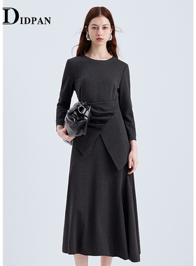 IDPAN长袖连衣裙女春季新款高级感品牌气质显瘦长裙