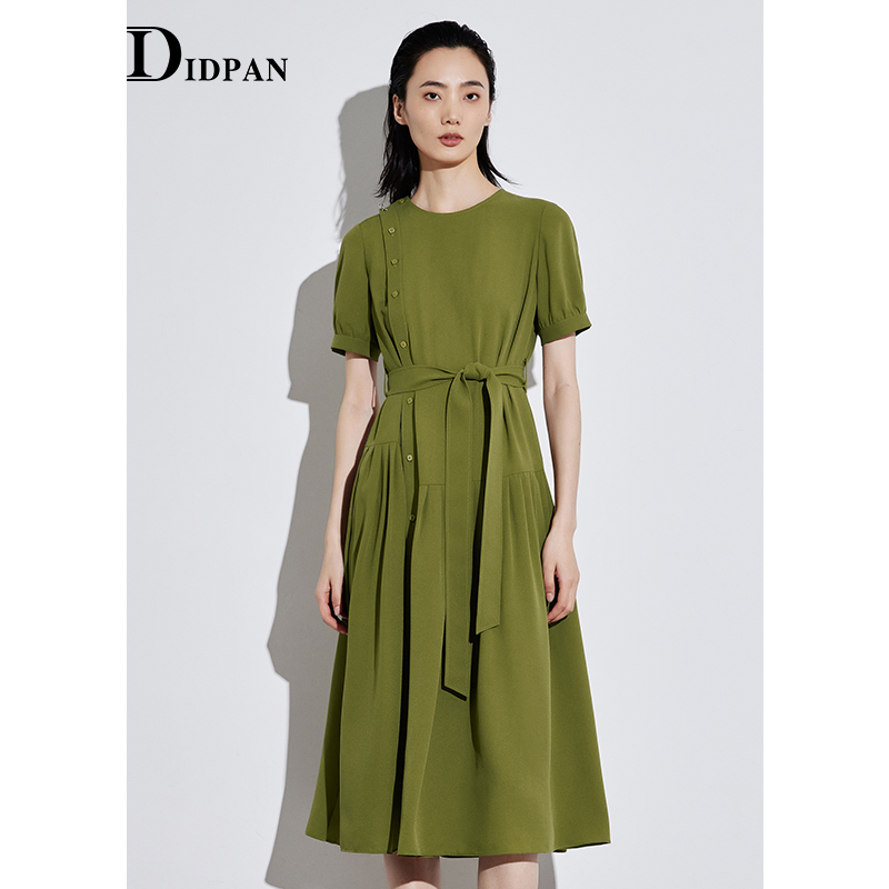 IDPAN女装时尚短袖圆领连衣裙