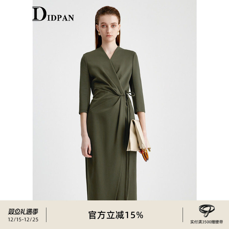 IDPAN围裹式连衣裙女秋季新款显高显瘦简单大方大牌高端裙子