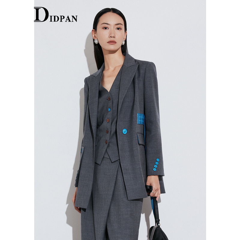 IDPAN春季职场V领灰色马甲