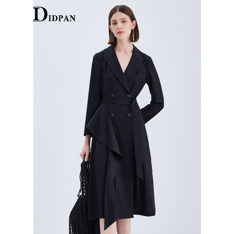 IDPAN干练通勤西装翻领长外套