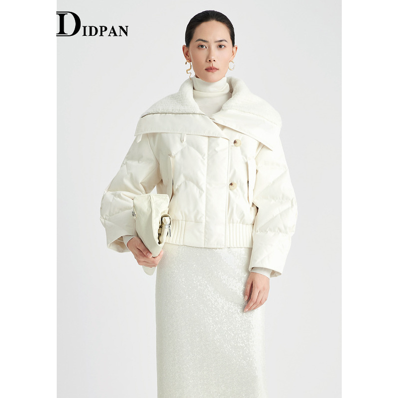 IDPAN夹克式设计羽绒服冬季新款时髦有型气质大翻领白鸭绒女