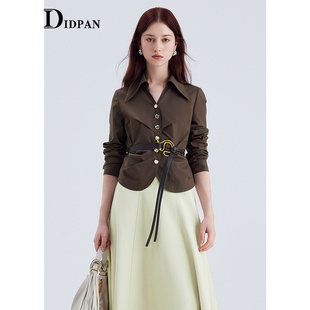 春季 衬衫 新款 时尚 设计感上衣 IDPAN短款 通勤复古精致修身 长袖