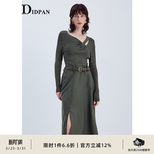 针织长裙女 设计感镂空修身 IDPAN假两件长袖 连衣裙新款