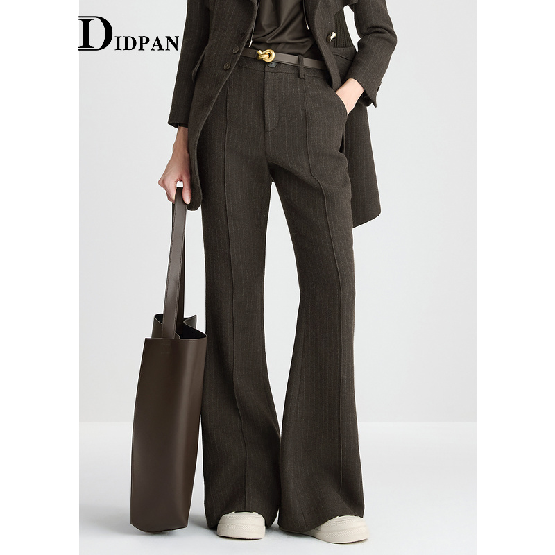 IDPAN羊毛长裤冬季新款商场同款时尚气质通勤复古显瘦喇叭裤
