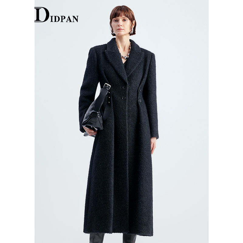 IDPAN高级静奢风收腰毛呢外套长款御寒马海毛羊毛大衣25冬新款