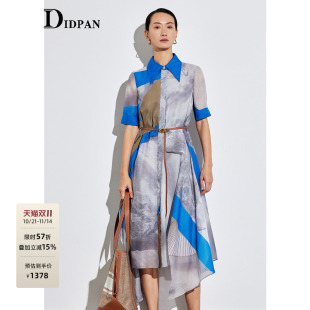 夏季 设计艺术印花衬衫 新款 减龄修身 领连衣裙 时尚 IDPAN女装
