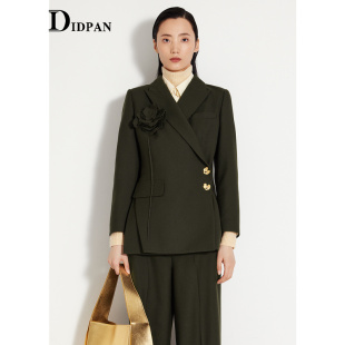 西装 IDPAN女装 外套女 显瘦通勤围裹式 胸花设计修身 冬季 新款