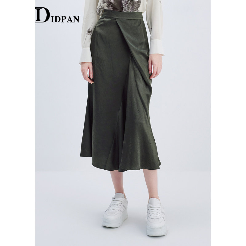 IDPAN女装新款高腰半身裙长裙优雅知性不规则裙摆鱼尾裙