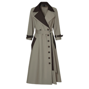 IDPAN女装时尚通勤英伦风高端设计感撞色双层大翻领长风衣外套