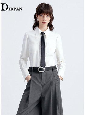 IDPAN通勤女装简约干练长袖衬衫女冬季新款修身显瘦百搭衬衣