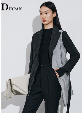 IDPAN专柜同款冬季拼色设计感保暖系带修身显瘦不对称短羽绒服女