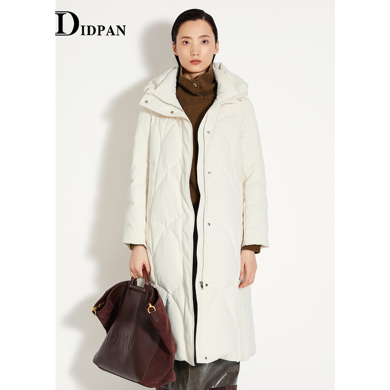 IDPAN女装冬季新款时尚精致修身显瘦肌理感通勤长款羽绒服
