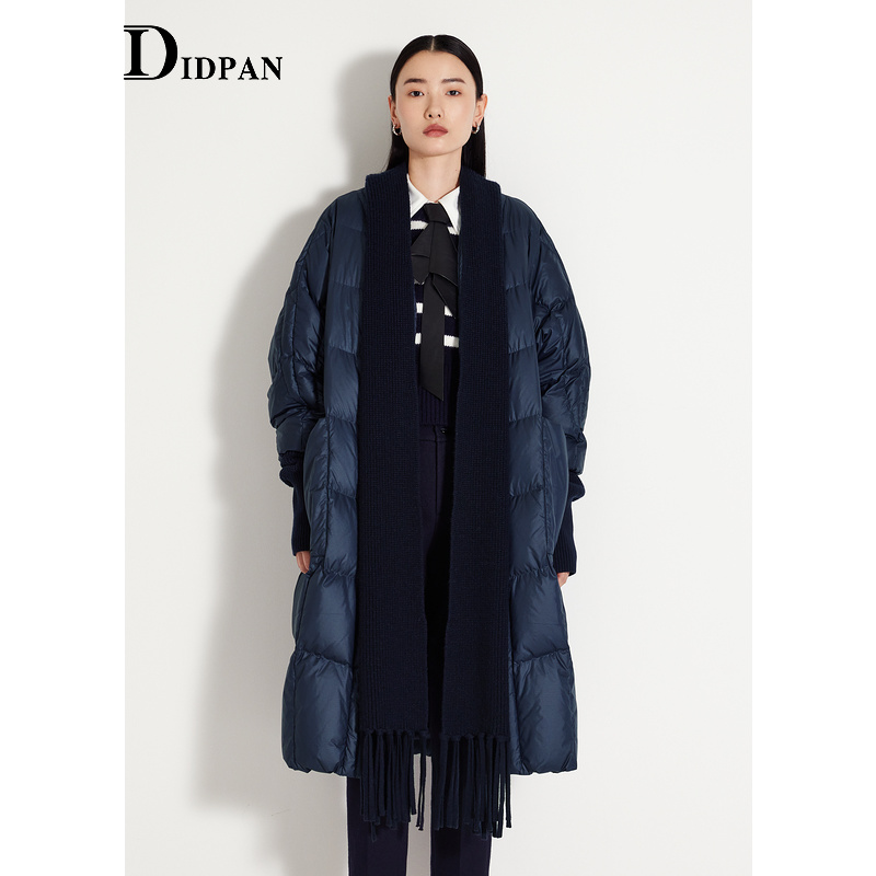 IDPAN拼接设计宽松长款羽绒服