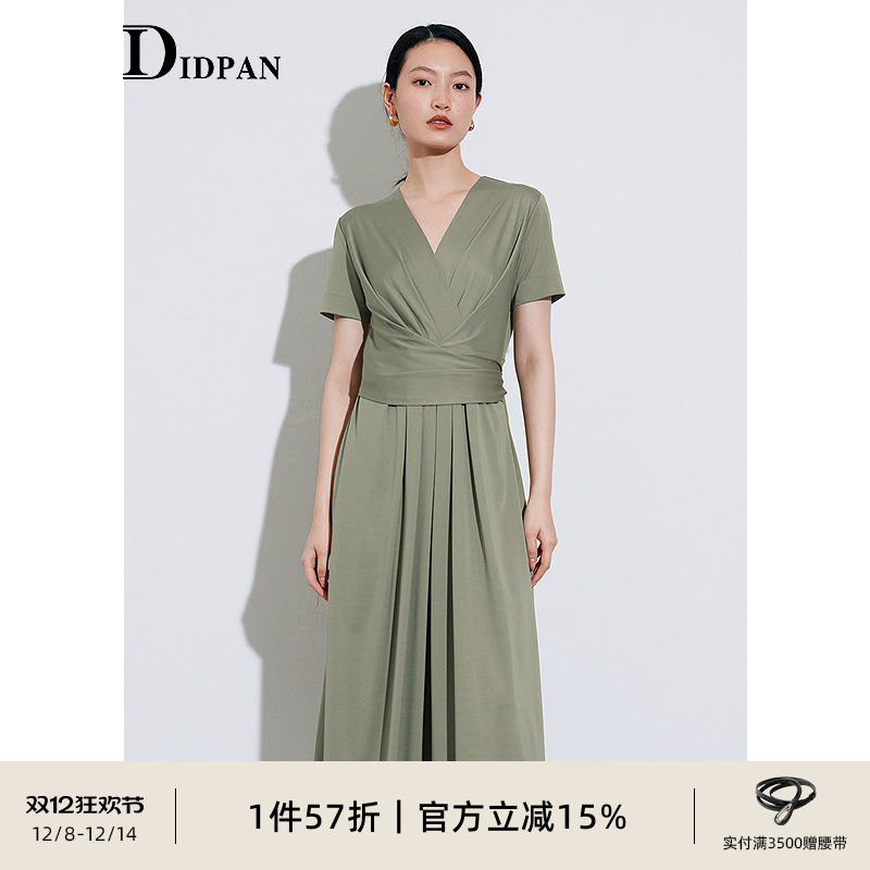 IDPANV领自然褶短袖连衣裙